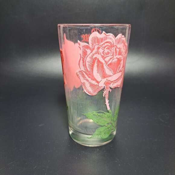 Peanut Butter Rose Floral Drinking Glass Tumbler Pink Green Vintage - Picture 3 of 8